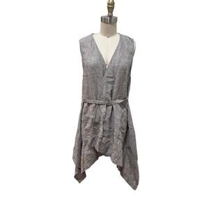 Boo Radley Lagenlook Vest Womens 8 Tan and Gray Striped Linen Blend Belted
